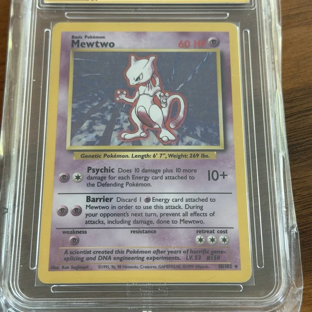 Pokémon Mewtwo TCG Holo Rare Card 10/102 Base Set Unlimited C3 Grading 4 Slab